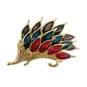 Vtg Hedgehog Porcupine Brooch Pin Enamel Multicolor Gold Tone Rhinestone Eye
